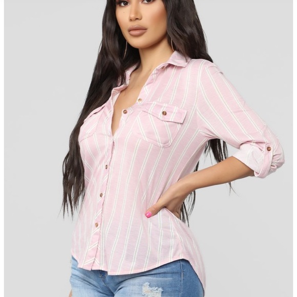 Fashion Nova Tops - Pink/White striped top